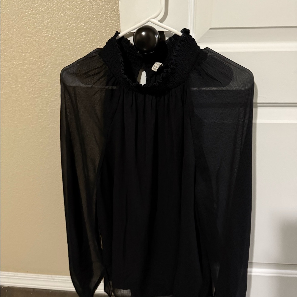 Sheer mock neck black women’s top